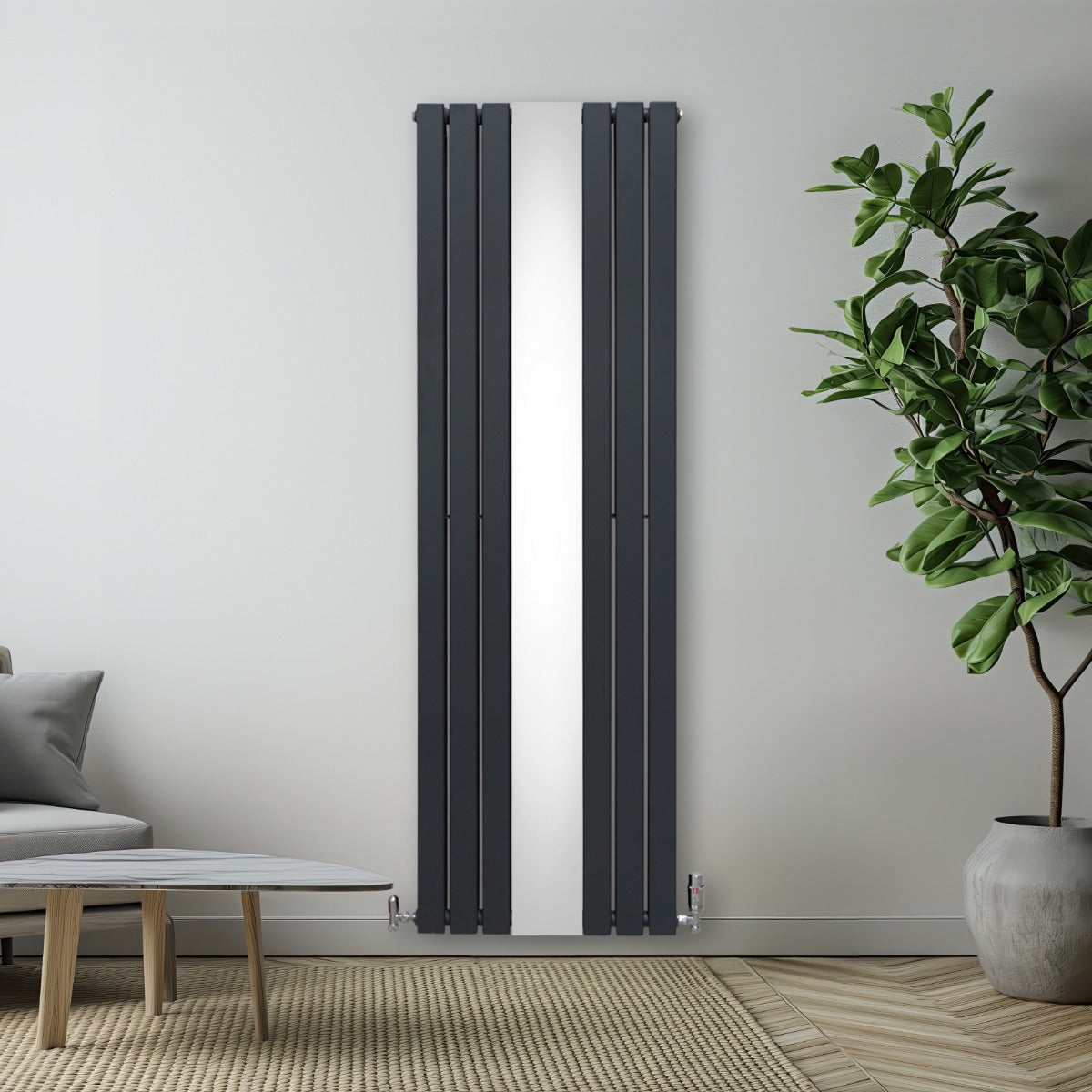 Radiateur Plat avec Miroir & Valves - 1800mm x 565mm – Gris Anthracite