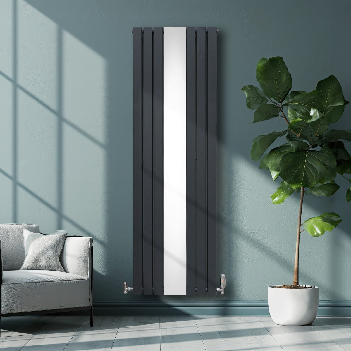 Radiateur Plat avec Miroir & Valves - 1800mm x 565mm – Gris Anthracite