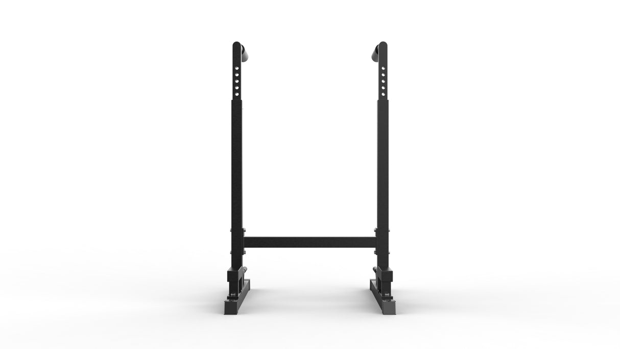 Parallettes Dip Bars XL en métal noir, avec des poignées ergonomiques et une base stable, idéales pour l'entraînement de force