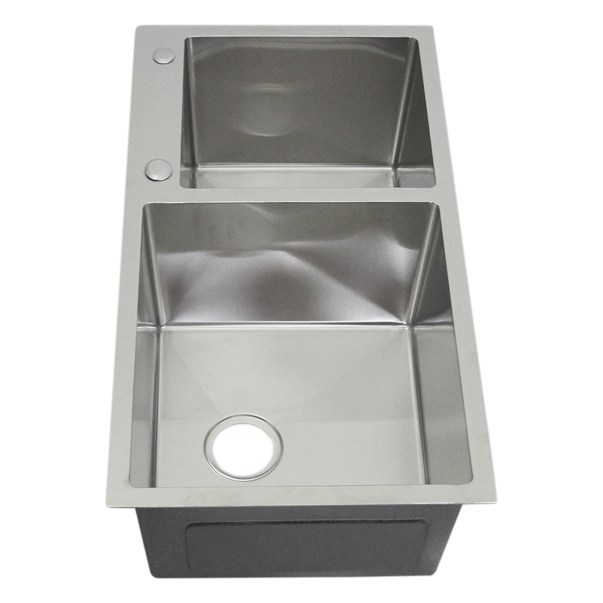 Évier double en acier inoxydable, finition brillante, deux cuves carrées, design moderne et épuré, idéal pour la cuisine