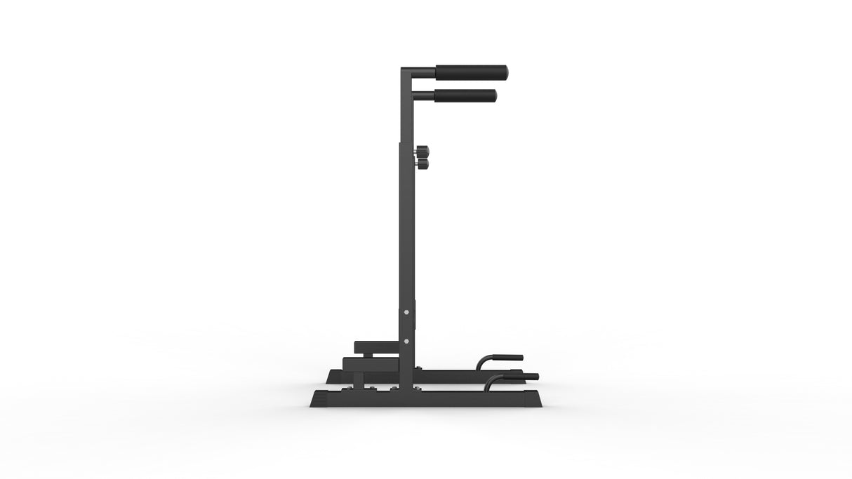 Barres parallèles XL en métal noir, avec poignées antidérapantes et base stable, idéales pour les exercices de dips et de musculation