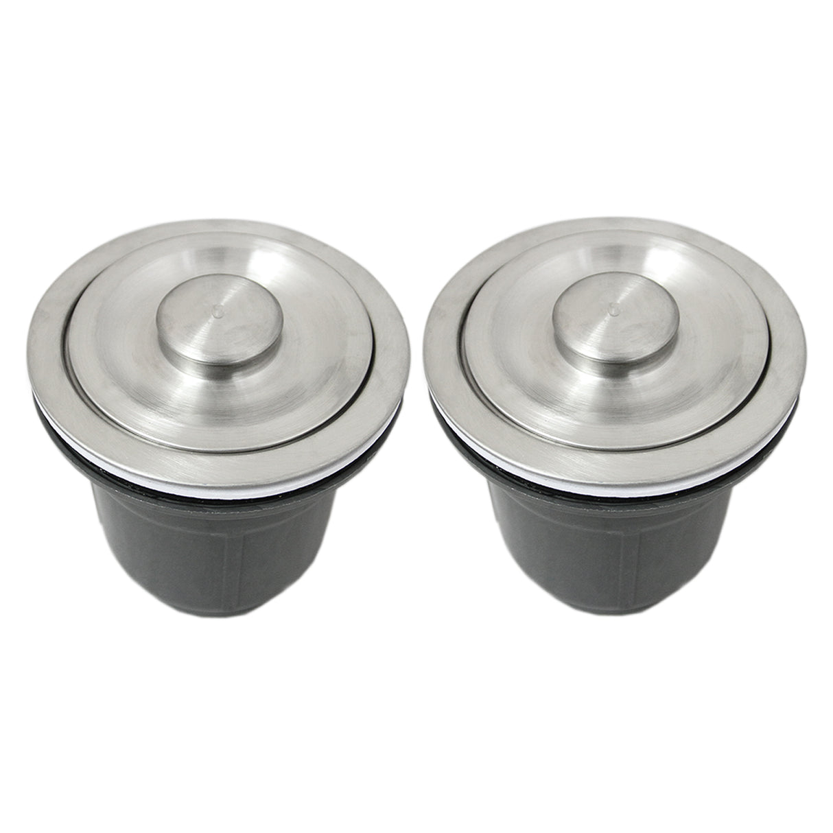 Évier double en acier inoxydable avec deux bouchons ronds en métal, finition brillante, design moderne et élégant, idéal pour la cuisine