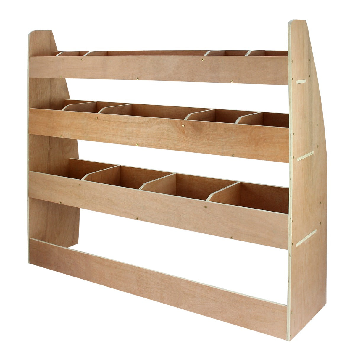 Rangement en MDF clair avec plusieurs compartiments, conçu pour optimiser l'espace intérieur du VW Caddy Maxi, finition lisse et moderne