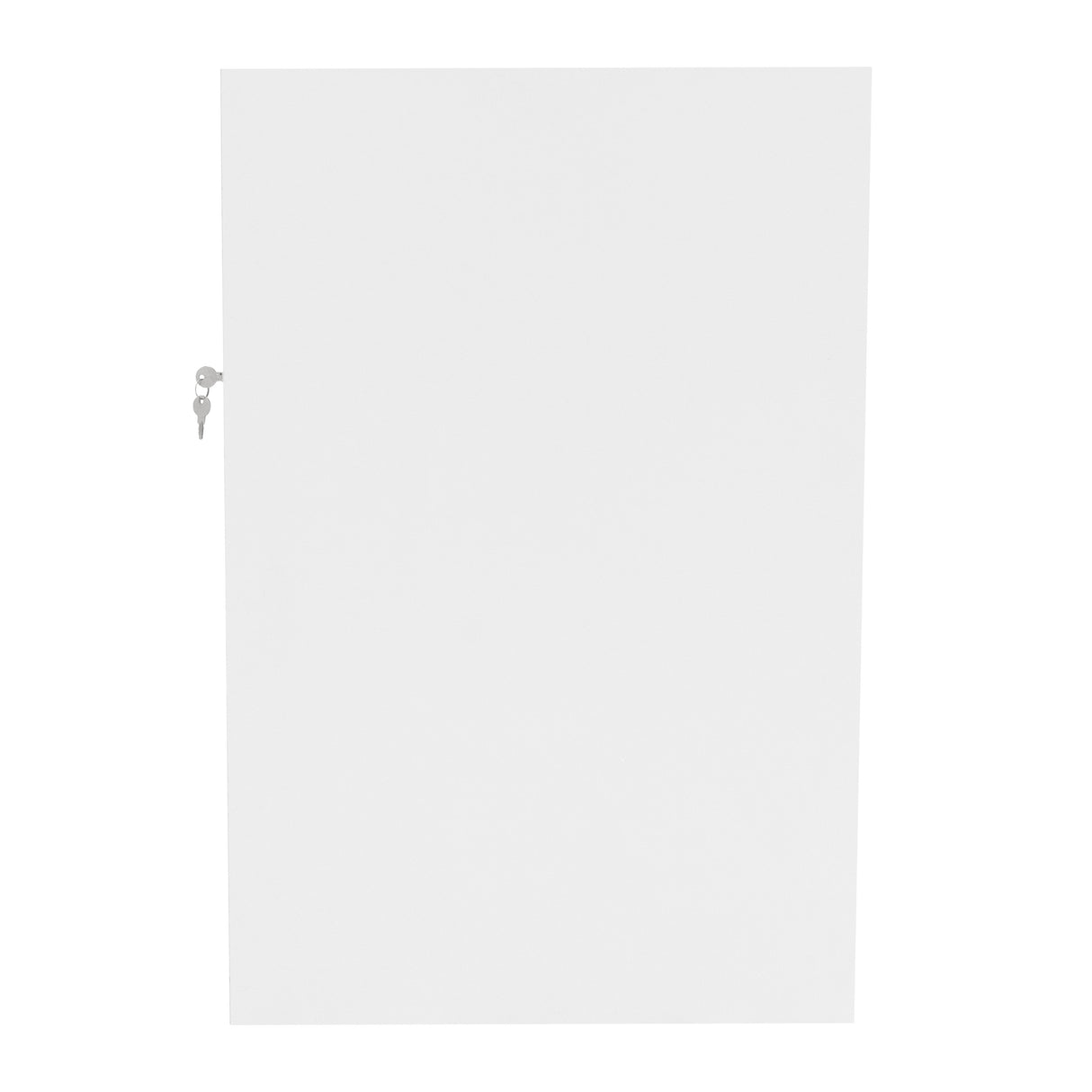 Comptoir de vente à LED blanc K1200, surface lisse et brillante, porte fermée avec clé, design moderne et épuré