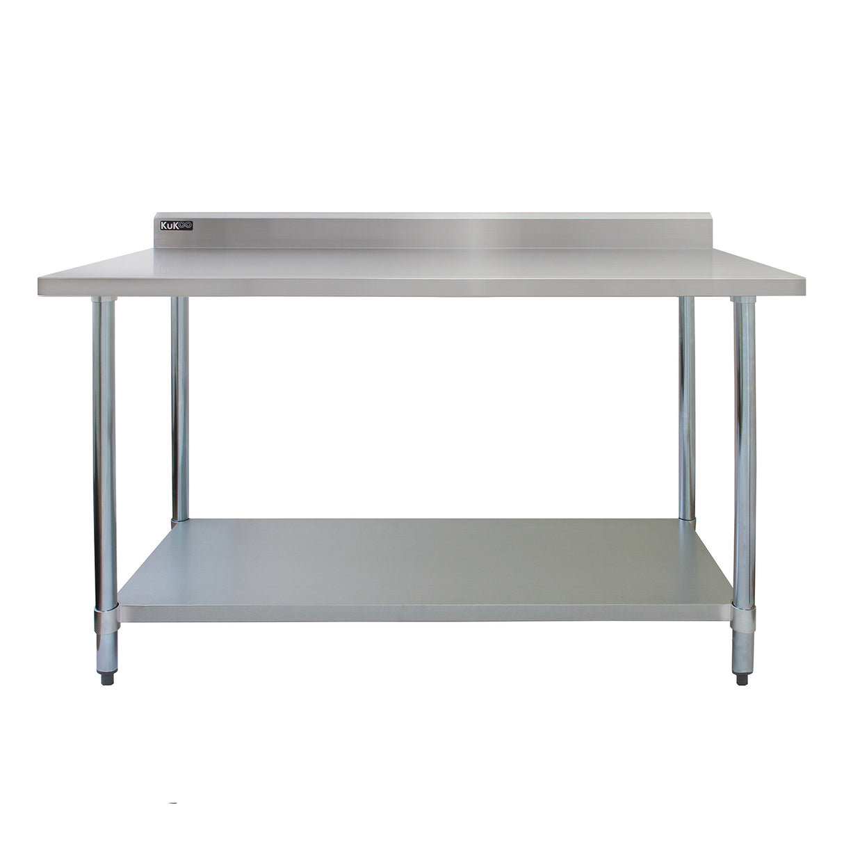 Plan de travail en inox KuKoo de 120 x 60 x 90 cm, surface lisse et brillante, avec étagère inférieure en acier inoxydable poli