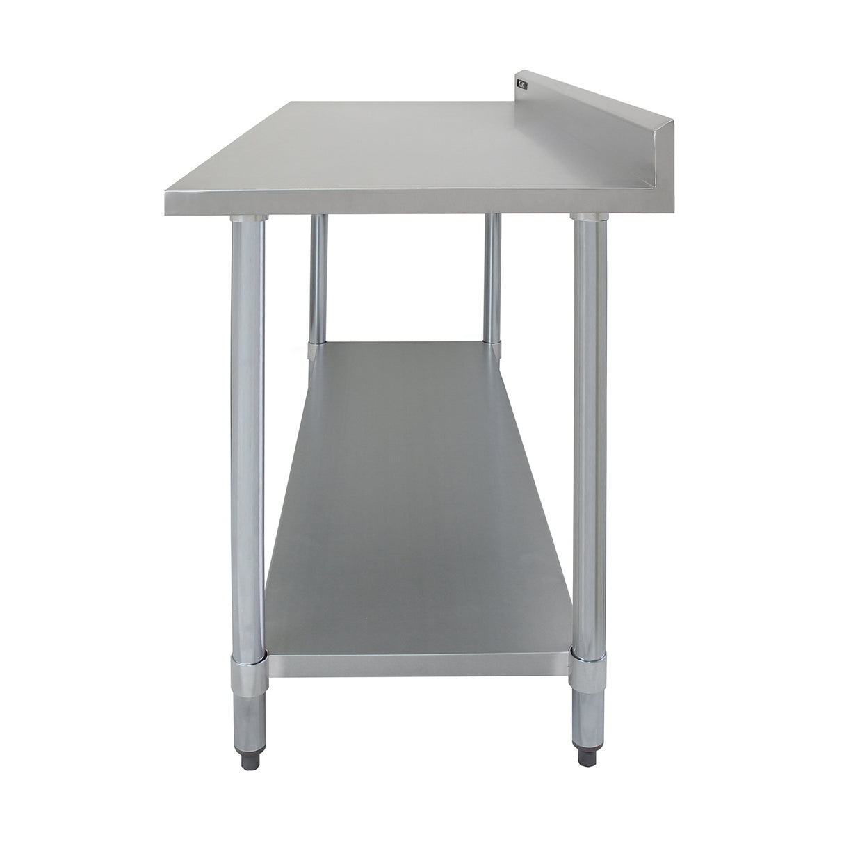 Plan de travail en inox de 120 x 60 x 90 cm, surface lisse et brillante, avec étagère inférieure et pieds en acier robustes