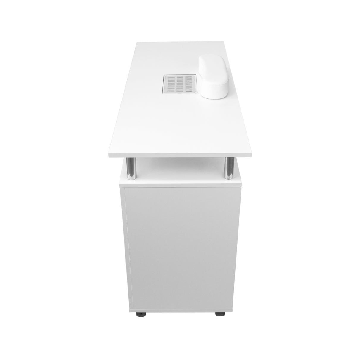 Table de manucure professionnelle blanche avec surface lisse, tiroir intégré et ventilation, idéale pour un espace de travail élégant et fonctionnel