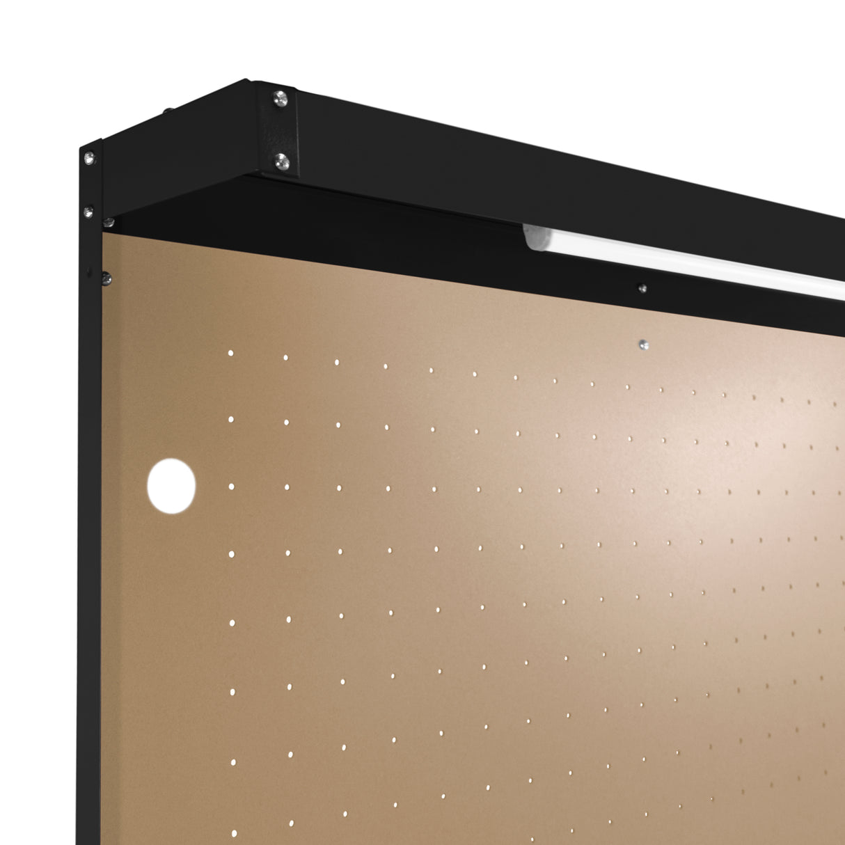 Établi de travail noir en acier de 120 cm avec tiroir, éclairage LED blanc froid et panneau perforé pour rangement pratique