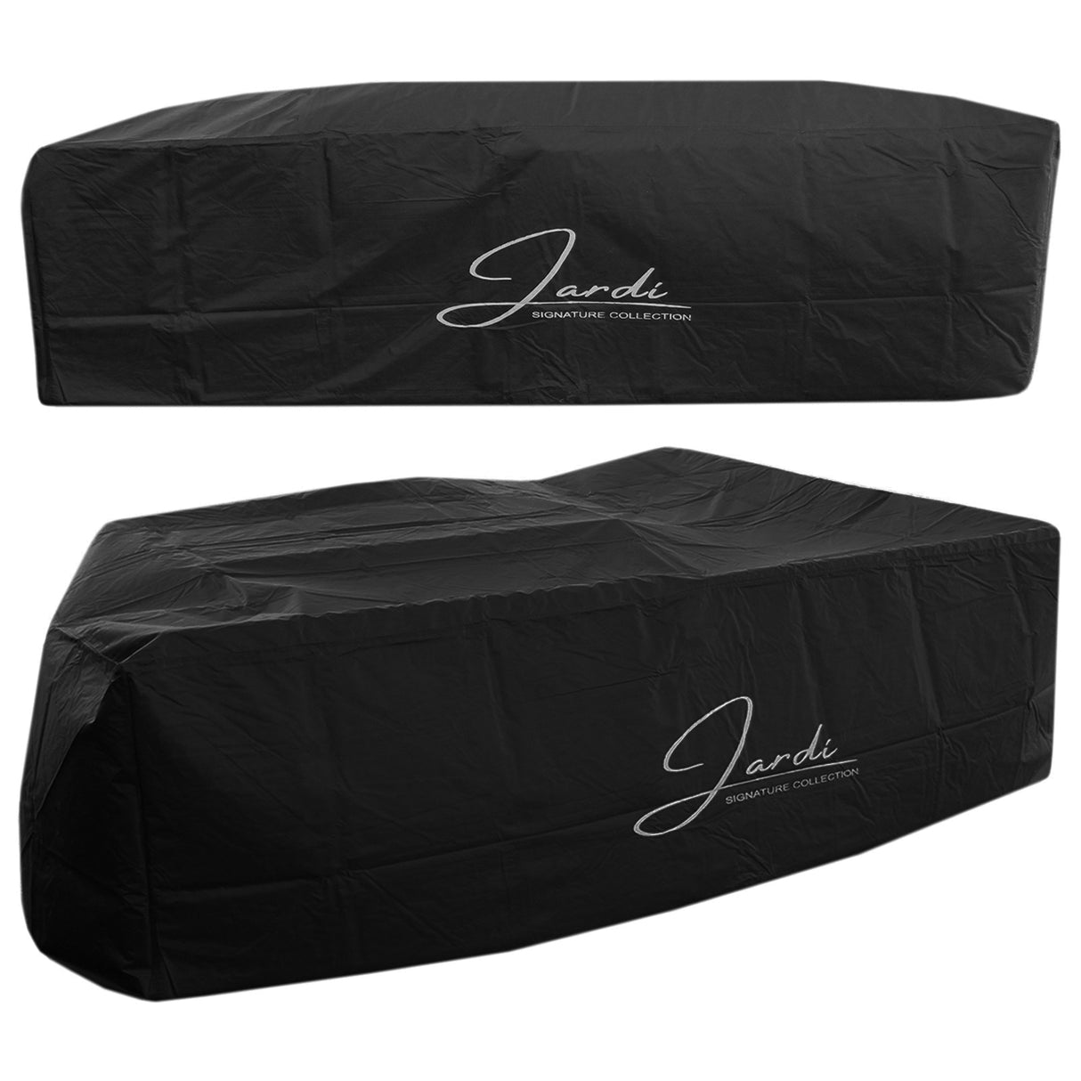 Housse de protection noire pour salon de jardin en rotin, conçue pour 9 personnes, avec logo élégant et texture résistante aux intempéries