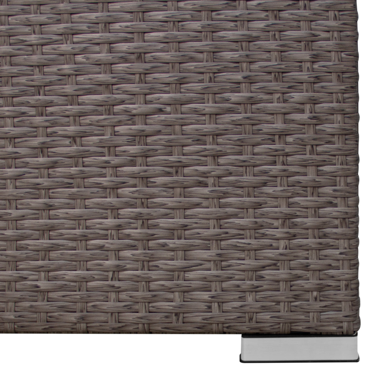 Salon de jardin en rotin gris, tressage serré, texture douce, conçu pour 9 personnes, avec une finition élégante et moderne