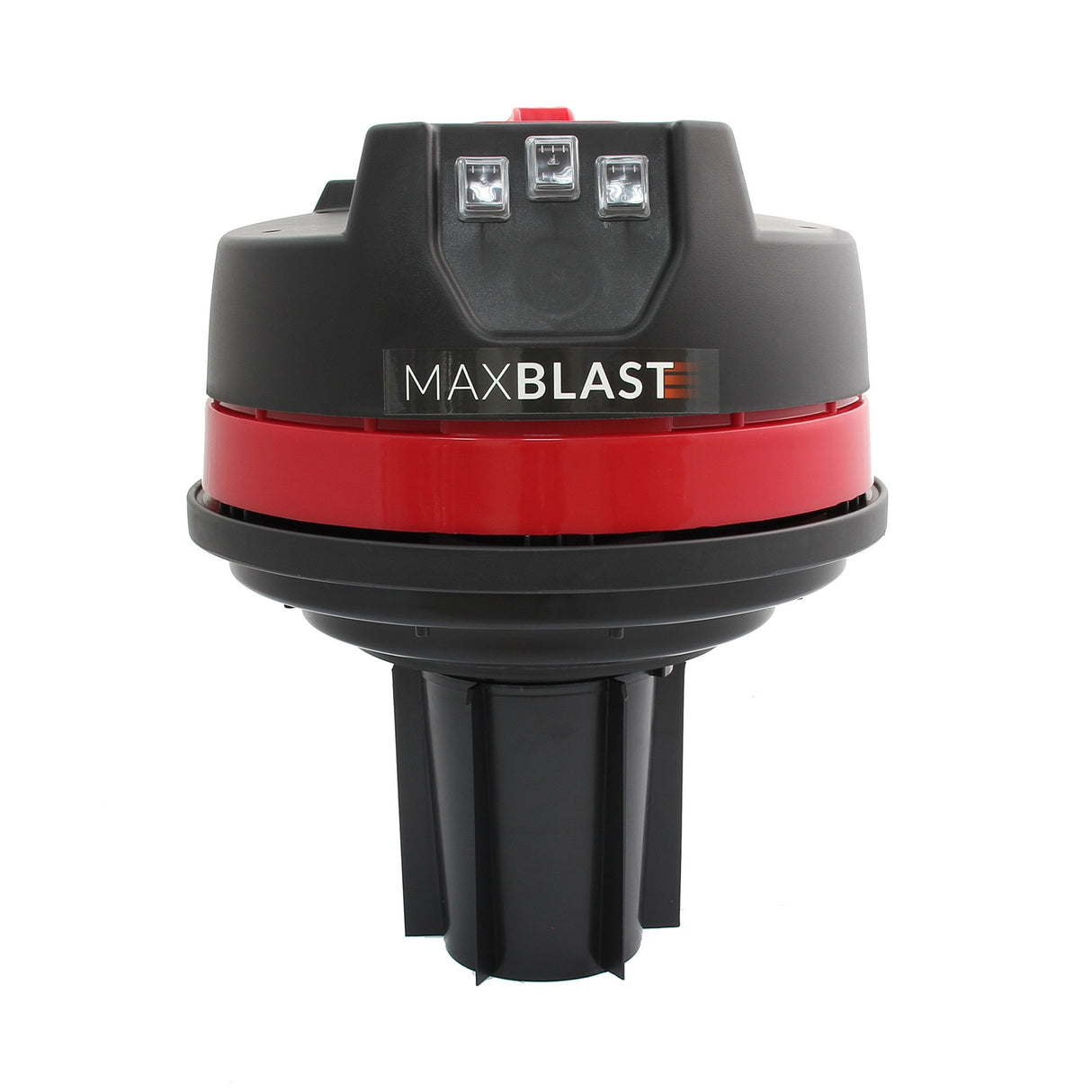 Aspirateur industriel MAXBLAST de 80 L en noir et rouge, avec un design compact, boutons de contrôle et accessoires visibles
