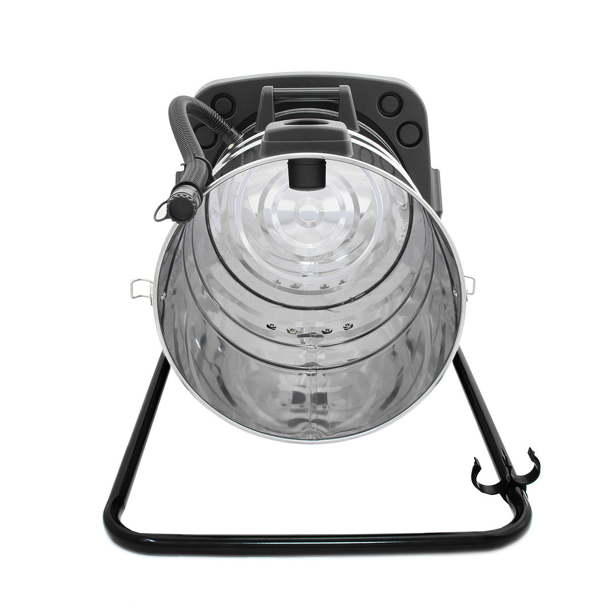 Aspirateur industriel MAXBLAST de 80 L avec un réservoir transparent, accessoires noirs et support en métal robuste, design fonctionnel