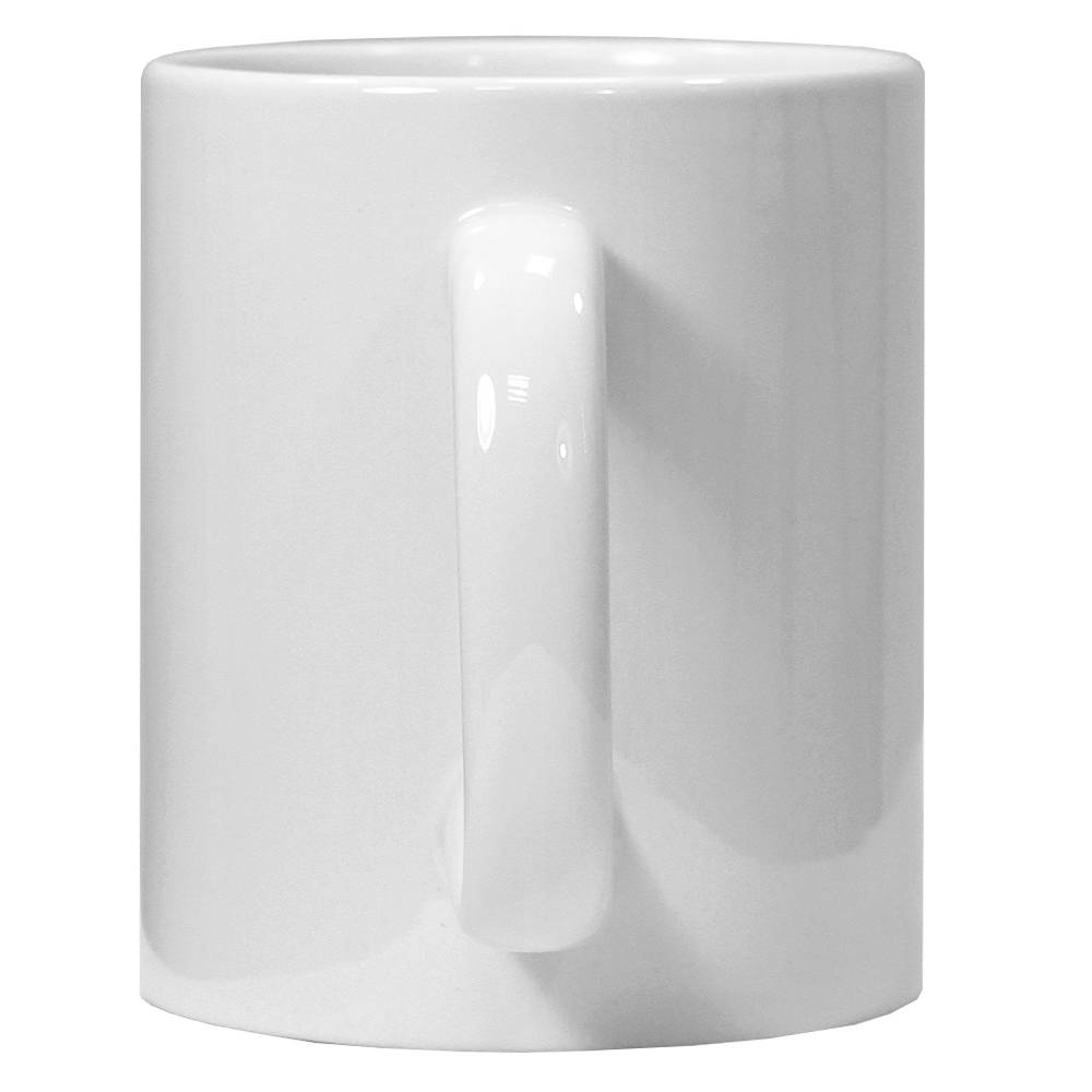 Tasse de sublimation blanche en céramique, finition lisse, forme cylindrique avec une anse, idéale pour personnalisation et impressions