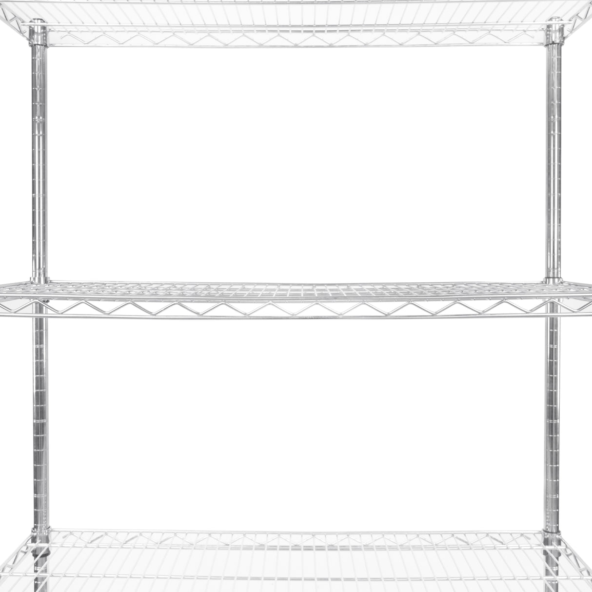 Étagère en fil d'acier chromé, dimensions 45 cm x 90 cm x 180 cm, avec trois niveaux de rangement ouverts et une texture métallique brillante