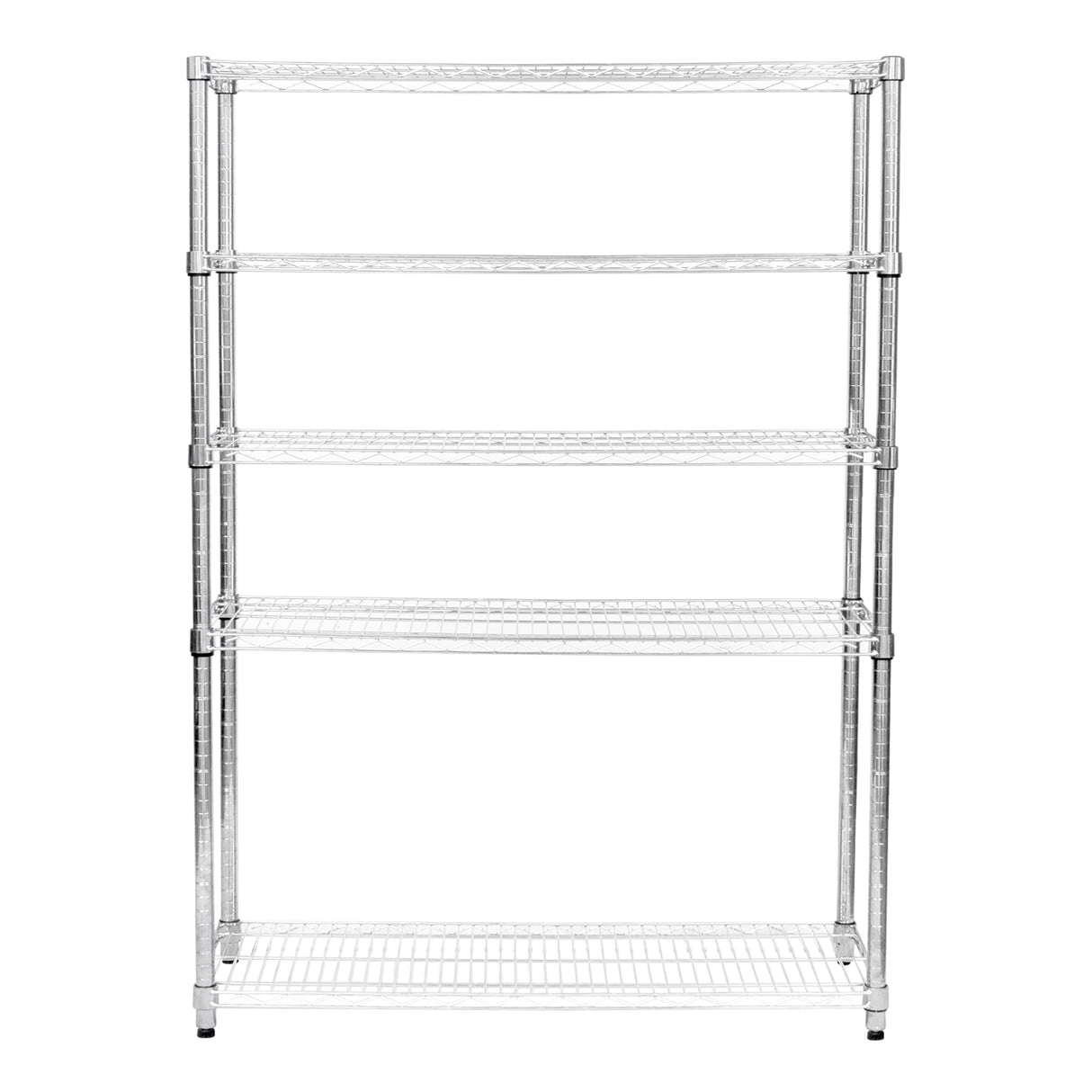 Étagère en fil d'acier argenté, 5 niveaux, design moderne et épuré, idéale pour le rangement dans la cuisine ou le garage