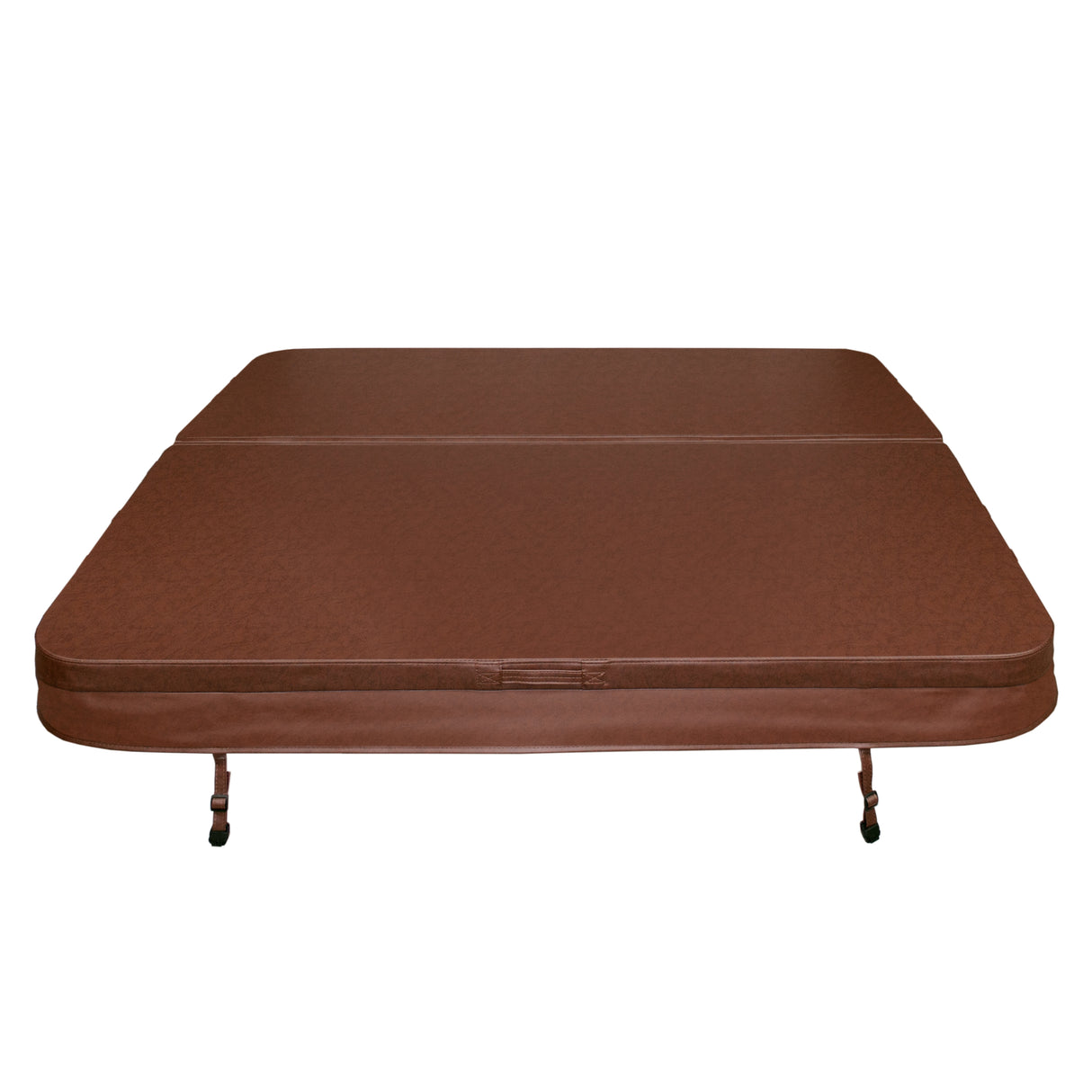 Housse de spa marron en matériau résistant, dimensions 210 cm x 210 cm, surface lisse et texture durable, idéale pour protéger votre spa