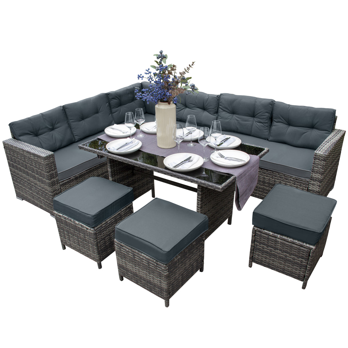 Salon de Jardin en Rotin 9 Personnes – Gris