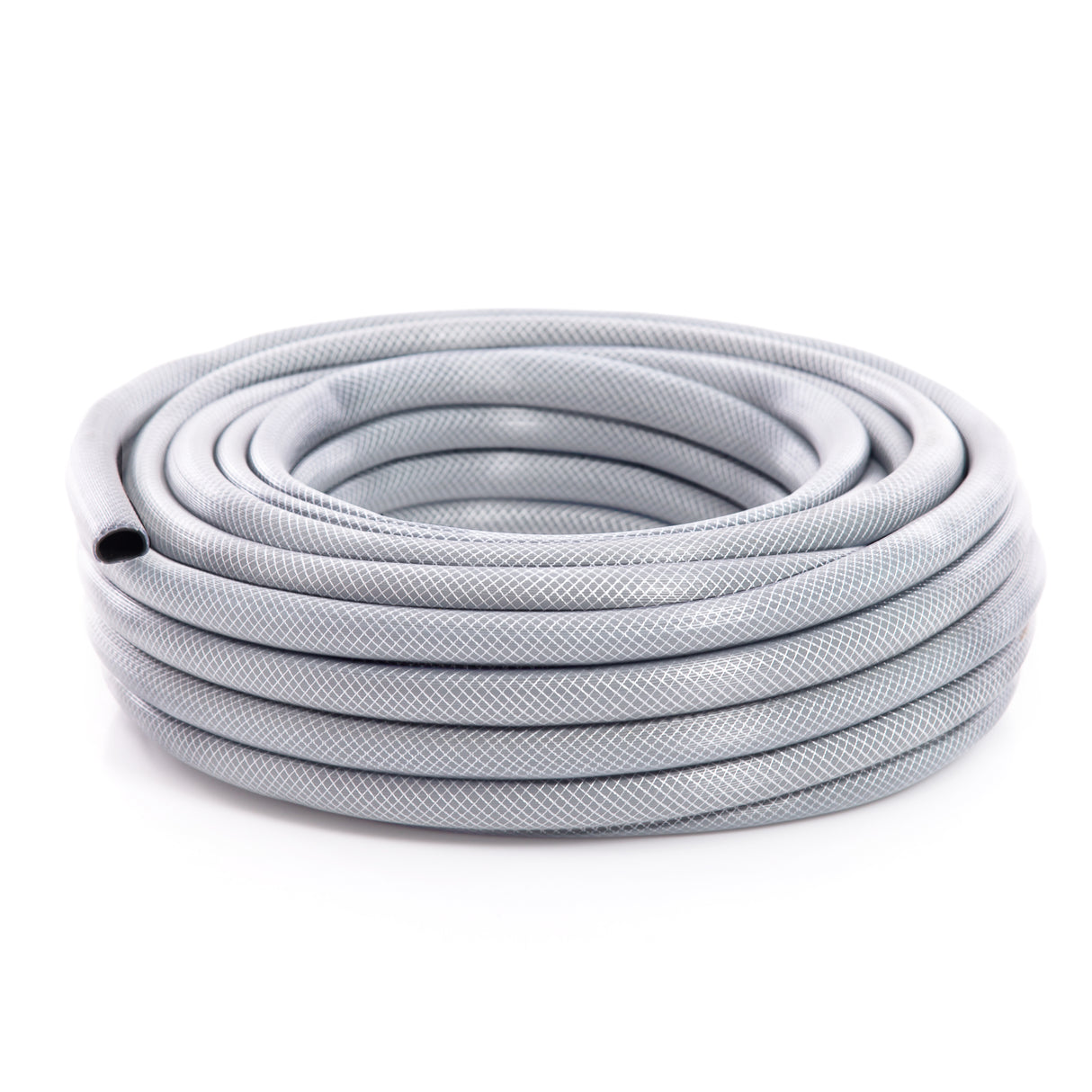 Douche pour chevaux portable de 18 L, tuyau gris enroulé, texture lisse et résistante, idéal pour un nettoyage efficace et pratique