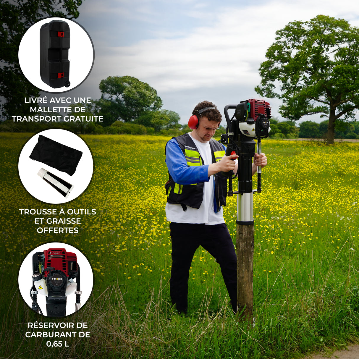 T-Mech Enfonce Pieux à 4 Temps & Accessoires