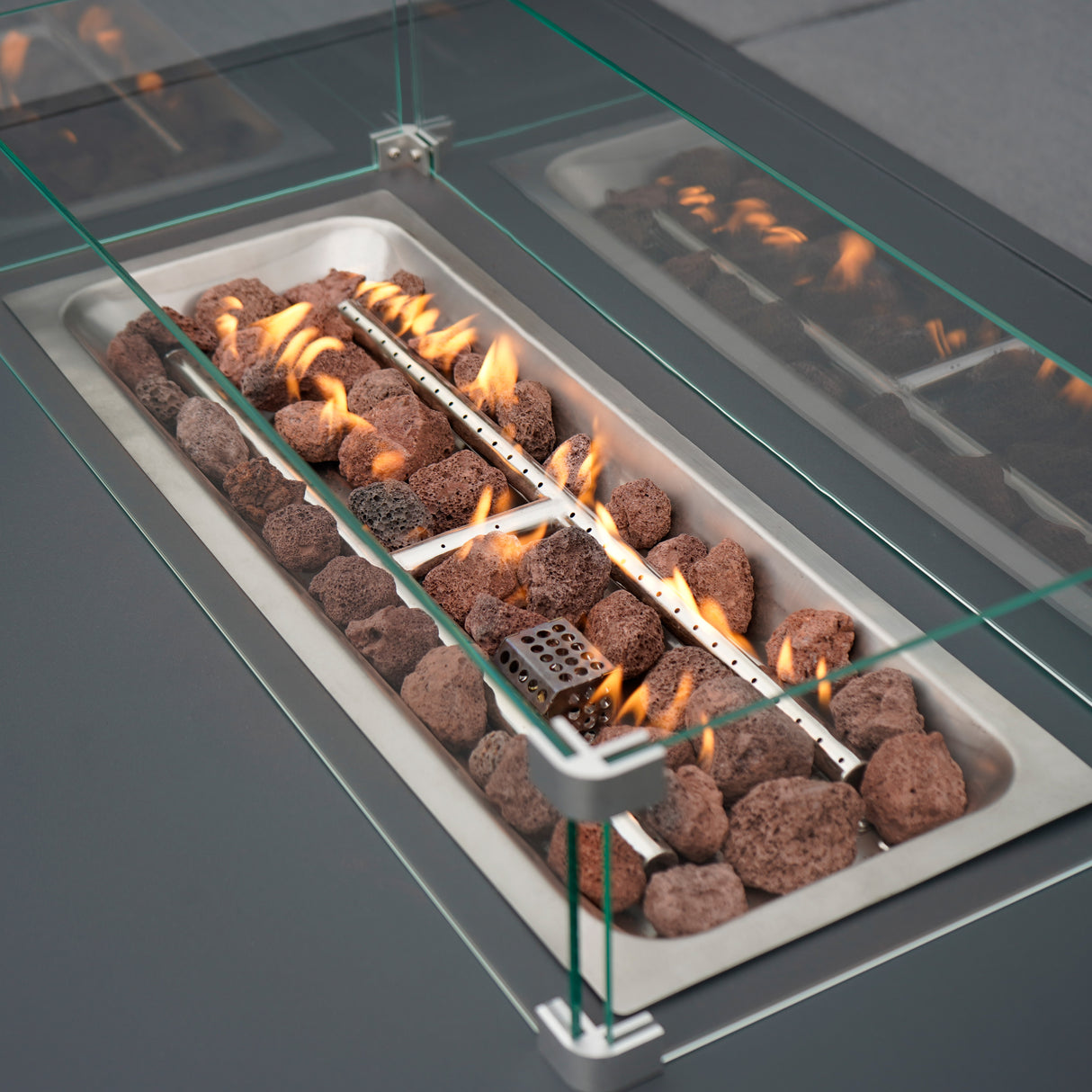 Salon de Jardin en Aluminium 8 Personnes & Table Foyer au Gaz - Gris