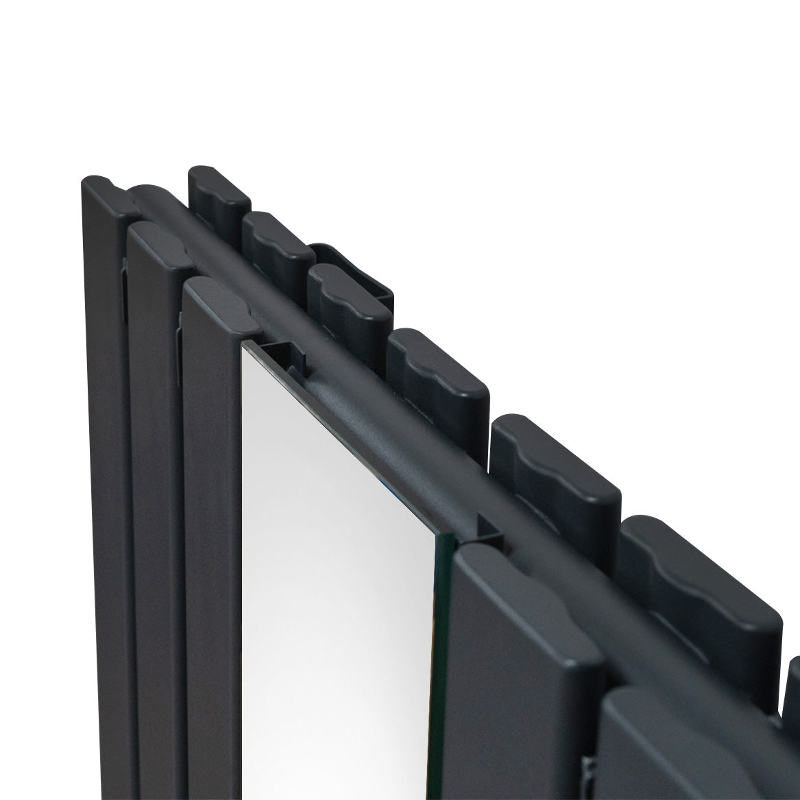 Radiateur plat à miroir gris anthracite, deux panneaux, surface lisse et réfléchissante, design moderne et élégant, dimensions 1800 x 425 mm