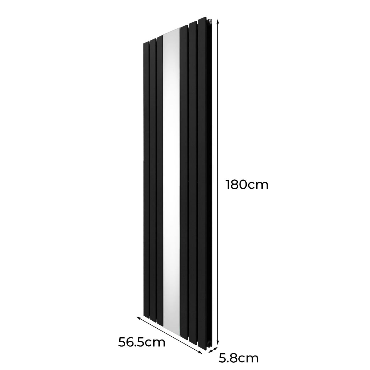 Radiateur plat à miroir noir, deux panneaux, dimensions 180 x 56,5 cm, design moderne et élégant, surface lisse et réfléchissante