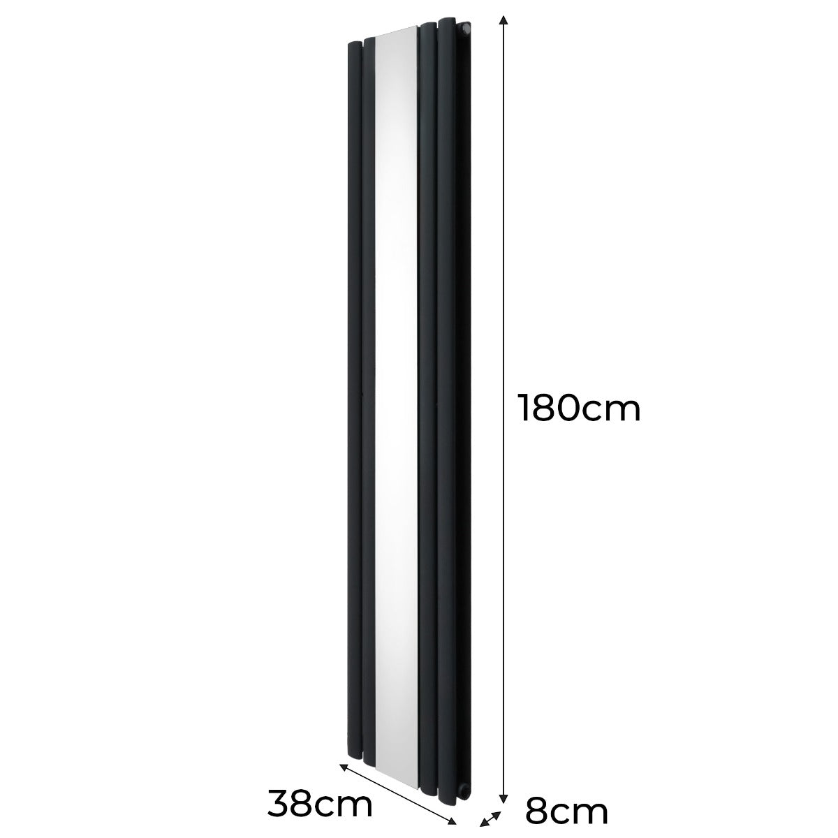 Radiateur à colonnes ovales gris anthracite, 2 panneaux, finition miroir, dimensions 180 x 38 cm, design moderne et élégant