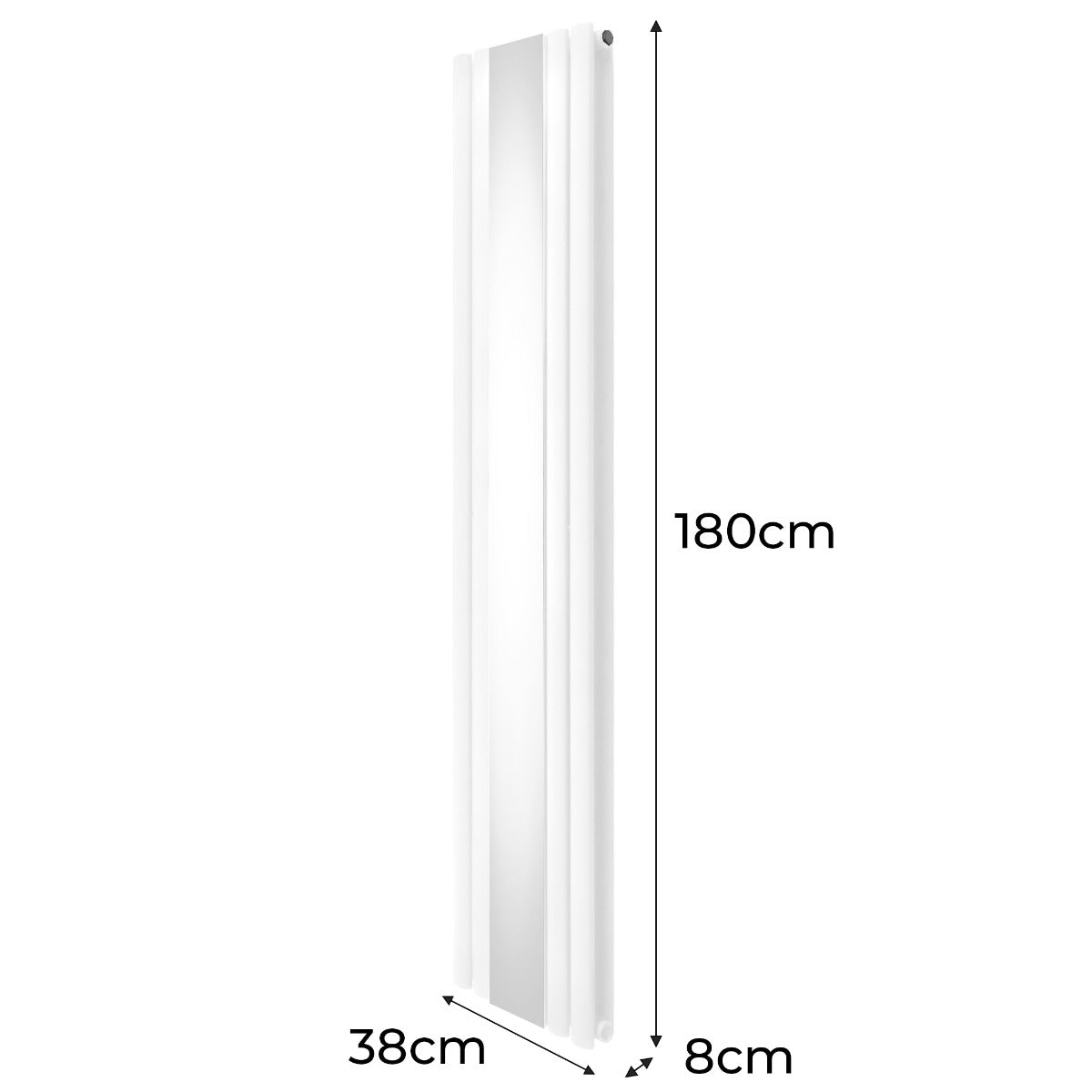 Radiateur à colonnes ovales blanc, 180 cm de hauteur et 38 cm de large, avec finition miroir et design moderne élégant