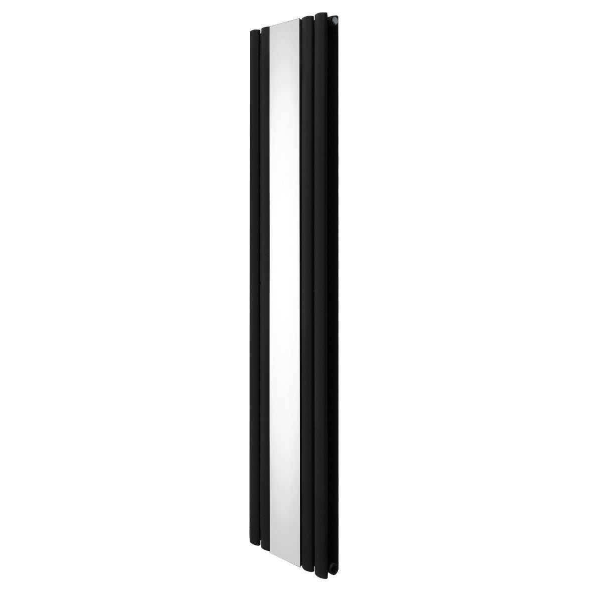 Radiateur à colonnes ovales noir avec miroir, dimensions 1800 x 380 mm, finition lisse et moderne, idéal pour un intérieur élégant
