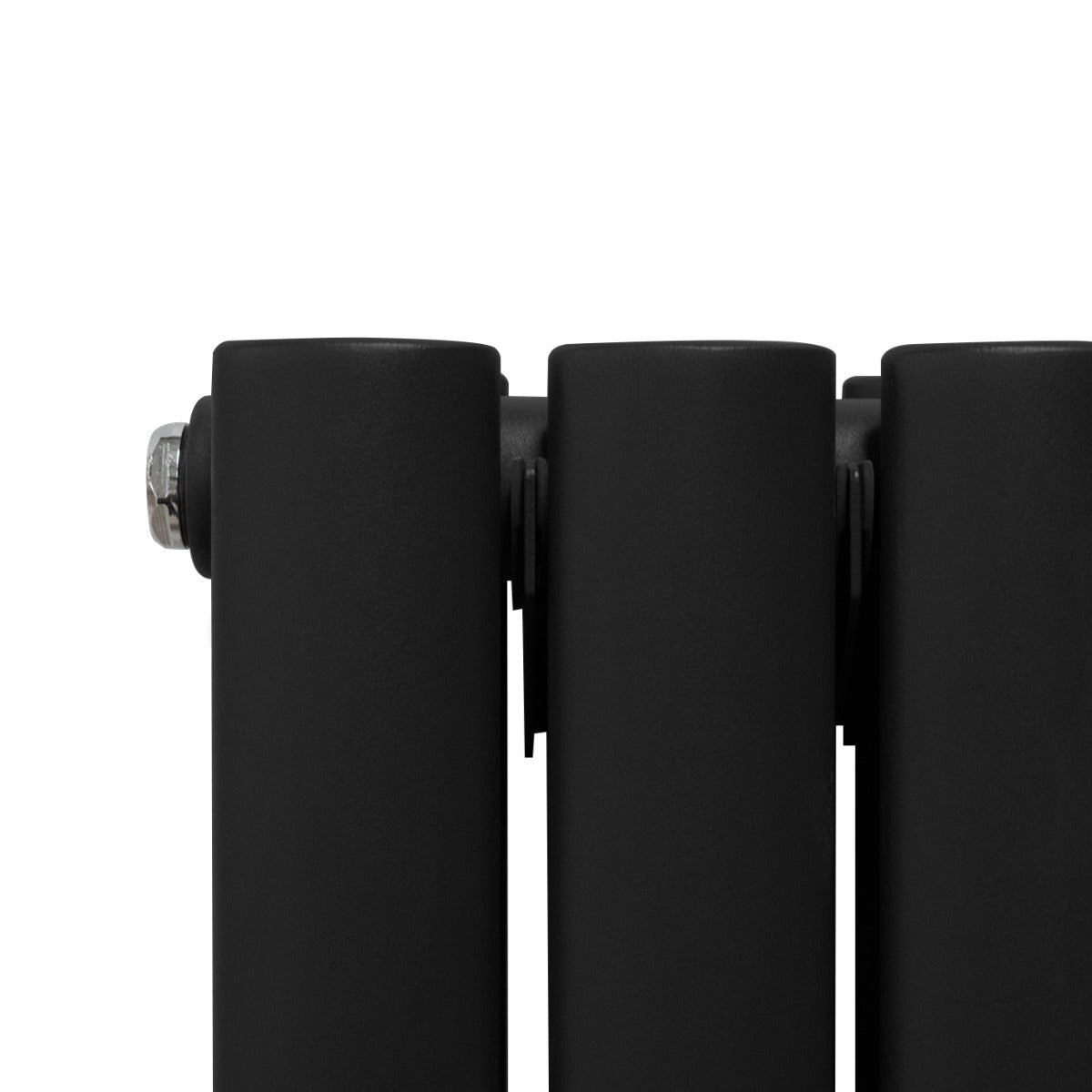 Radiateur à colonnes ovales noir, finition mate, avec vannes, dimensions 1800 x 380 mm, design moderne et élégant