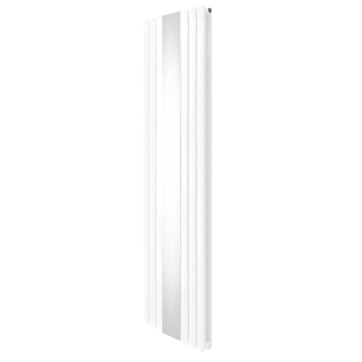 Radiateur à colonnes ovales blanc avec un panneau miroir central, design moderne et épuré, dimensions 1800 x 500 mm