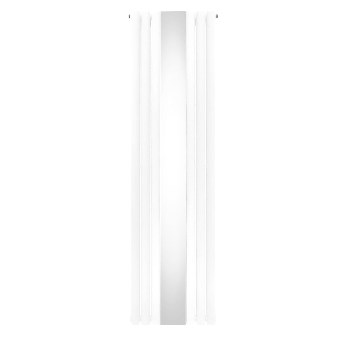Radiateur à colonnes ovales blanc avec miroir central, design moderne et épuré, dimensions 1800 x 500 mm, idéal pour tout intérieur