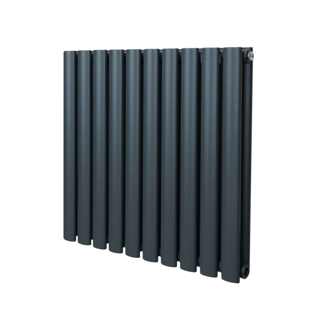 Radiateur à colonnes ovales gris anthracite, 2 panneaux, design moderne, surface lisse et finitions élégantes, dimensions 600 x 600 mm