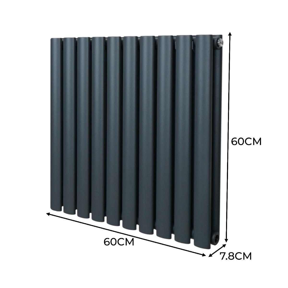 Radiateur à colonnes ovales gris anthracite, 600 x 600 mm, avec texture lisse et design moderne, idéal pour le chauffage intérieur