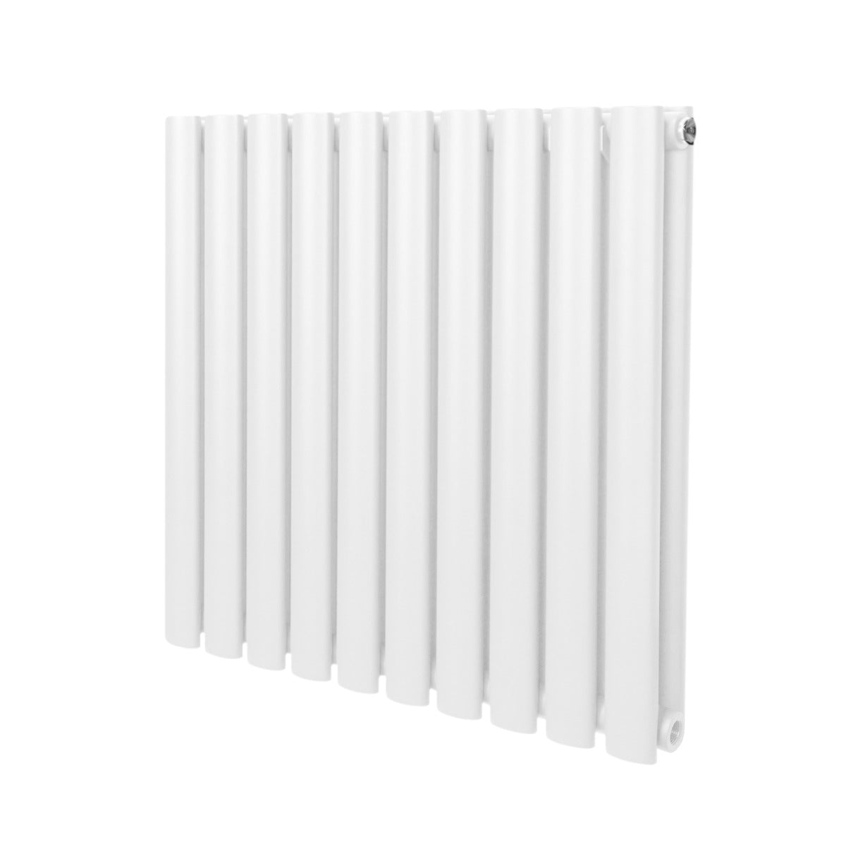 Radiateur à colonnes ovales blanc, 2 panneaux, dimensions 600 x 600 mm, surface lisse et finition brillante, design moderne et épuré
