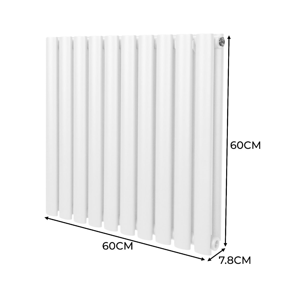 Radiateur à colonnes ovales blanc, 600 x 600 mm, avec deux panneaux, surface lisse et finitions modernes, idéal pour un intérieur élégant