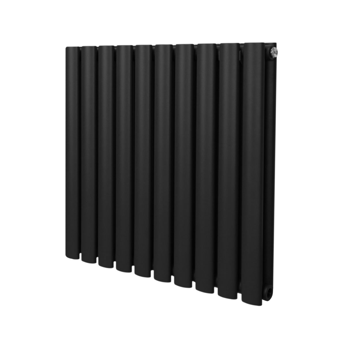 Radiateur à colonnes ovales noir, 2 panneaux, dimensions 600 x 600 mm, surface lisse et finition mate, design moderne et élégant