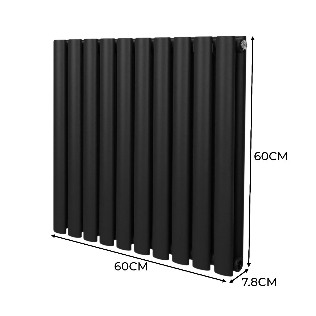 Radiateur à colonnes ovales noir, 600 x 600 mm, avec texture lisse et design moderne, idéal pour un chauffage efficace et élégant