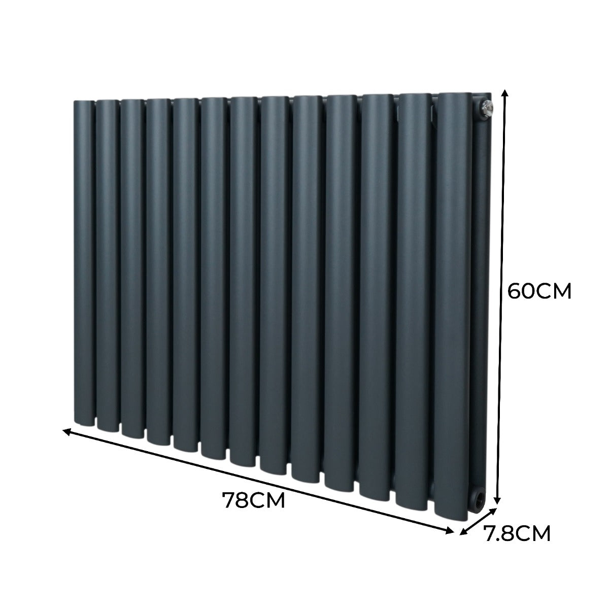 Radiateur à colonnes ovales gris anthracite, 2 panneaux, dimensions 600 x 780 mm, surface lisse et finition moderne