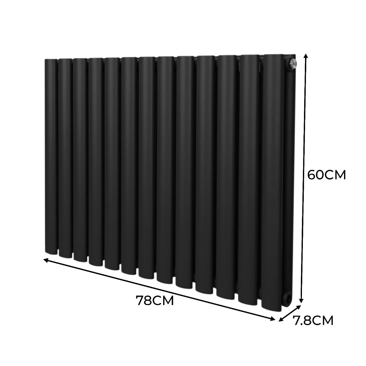 Radiateur à colonnes ovales noir, 2 panneaux, dimensions 600 x 780 mm, surface lisse et finition élégante pour un intérieur moderne