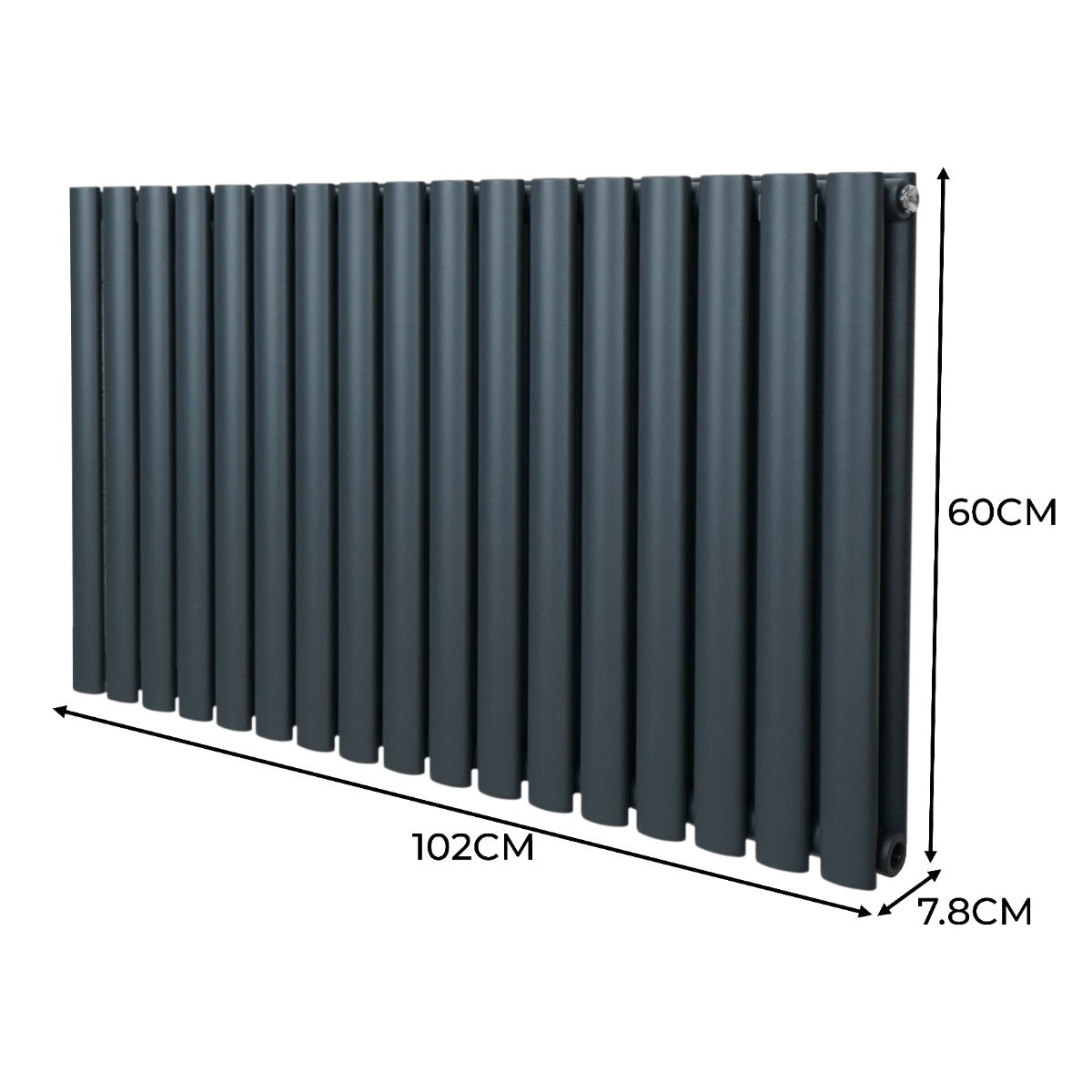 Radiateur à colonnes ovales gris anthracite, 2 panneaux, dimensions 600 x 1020 mm, surface lisse et moderne, design élégant