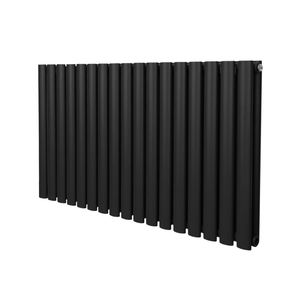 Radiateur à colonnes ovales noir, 2 panneaux, 600 x 1020 mm, surface lisse et moderne, idéal pour un chauffage efficace et esthétique