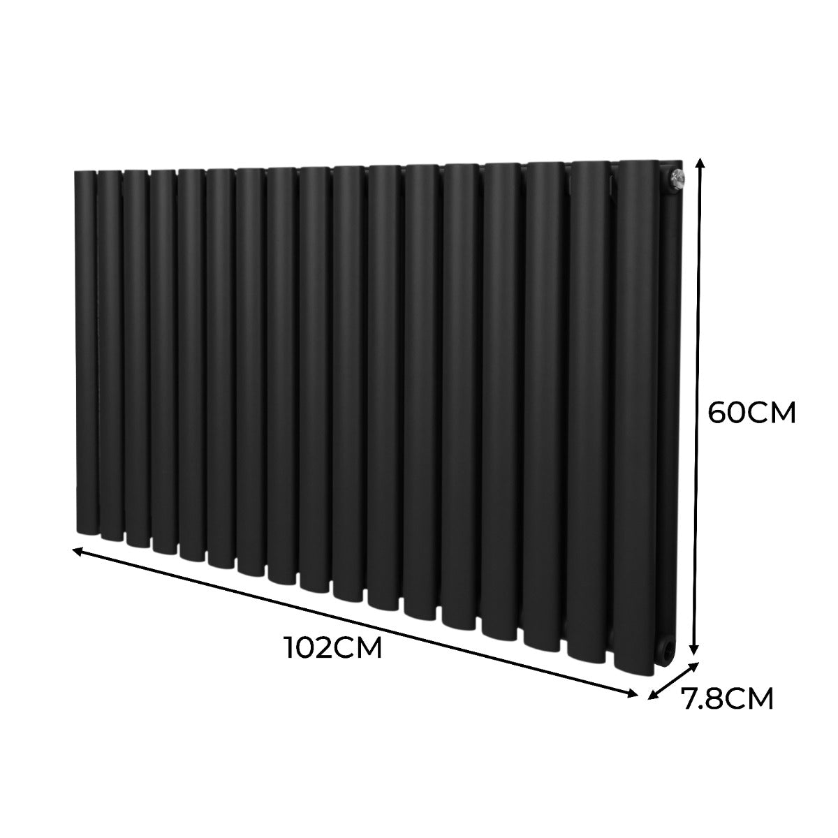 Radiateur à colonnes ovales noir, 2 panneaux, dimensions 600 x 1020 mm, finition lisse et moderne, idéal pour le chauffage intérieur