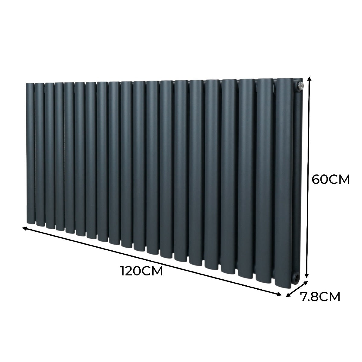 Radiateur à colonnes ovales gris anthracite, 2 panneaux, dimensions 600 x 1200 mm, surface lisse et finition moderne
