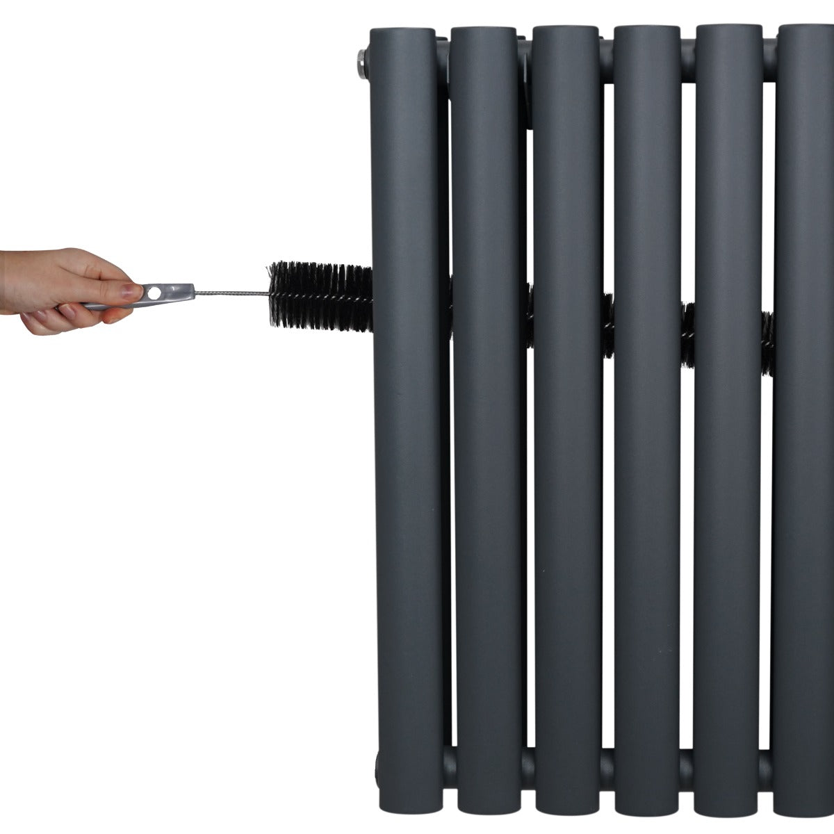 Radiateur à colonnes ovales gris anthracite, 2 panneaux, avec une texture lisse et un design moderne, ajustement facile avec outil inclus