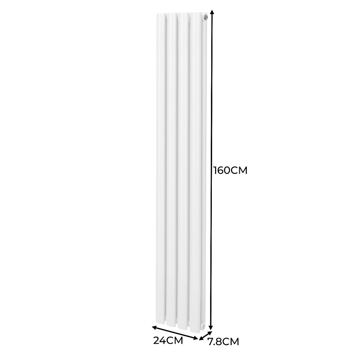 Radiateur à colonnes ovales blanc, 160 cm de hauteur et 24 cm de largeur, avec une finition lisse et moderne, idéal pour le chauffage intérieur