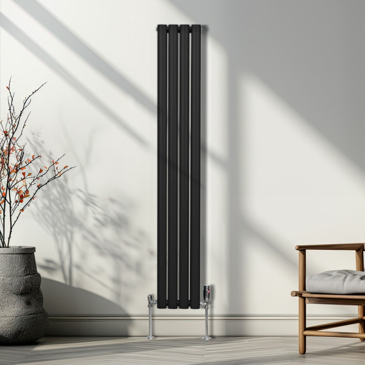 Radiateur à Colonnes Ovales, 2 Panneaux - 1600 x 240 mm – Noir