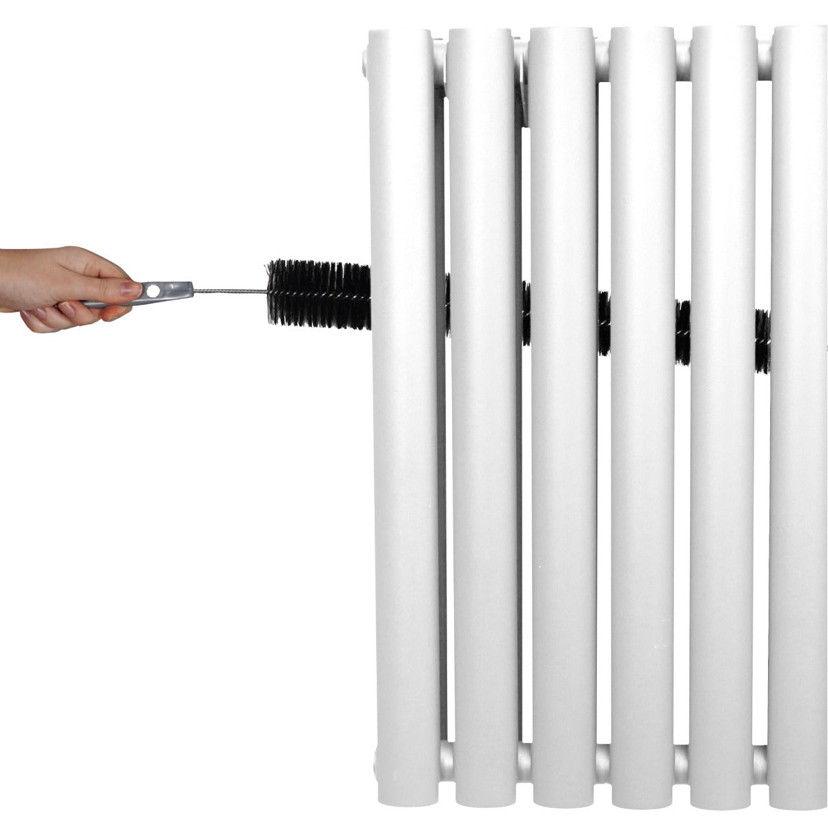 Radiateur à colonnes ovales blanc, 2 panneaux, 1600 x 360 mm, avec une texture lisse et des lignes épurées, ajusté avec un outil