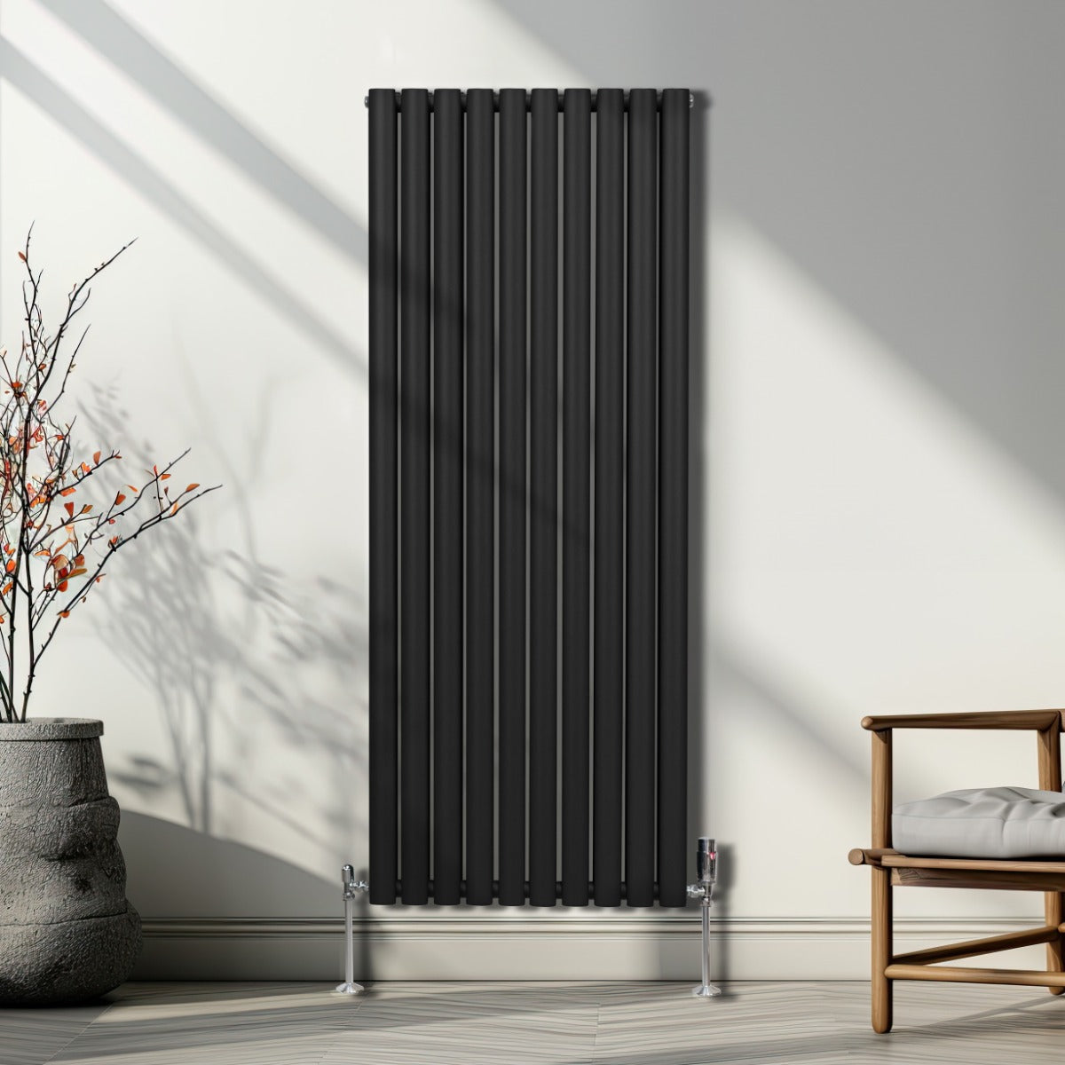Radiateur à Colonnes Ovales, 2 Panneaux - 1600 x 600 mm – Noir