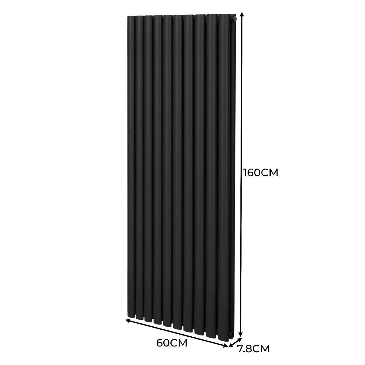 Radiateur à Colonnes Ovales, 2 Panneaux - 1600 x 600 mm – Noir